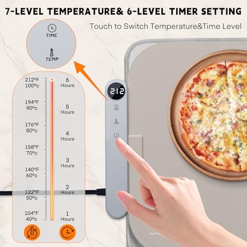 Warming Mat for Food - Electric Warming Tray with 7-Level Temp Settings & 6 Hours Timer, Full Surface Graphene, alternate