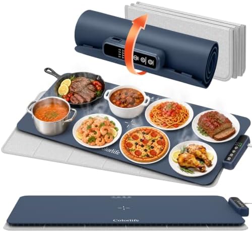 Warming Mat for Food - Electric Warming Tray with Heat-Insulation Pad, 4-Level Temperature Settings & Hours