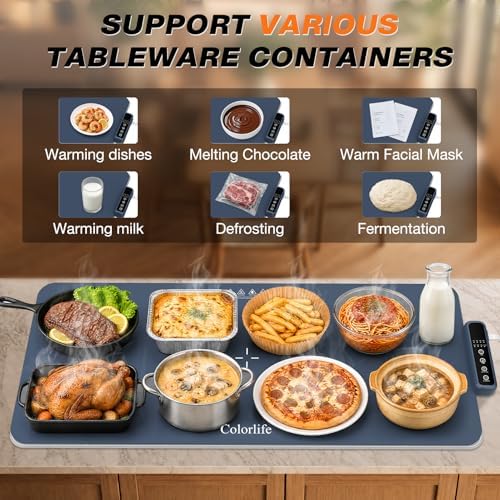Warming Mat for Food - Electric Warming Tray with Heat-Insulation Pad, 4-Level Temperature Settings & Hours, alternate view 6