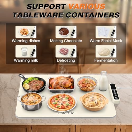 Warming Mat for Food - Electric Warming Tray with Heat-Insulation Pad, 4-Level Temperature Settings & Hours, alternate view 6