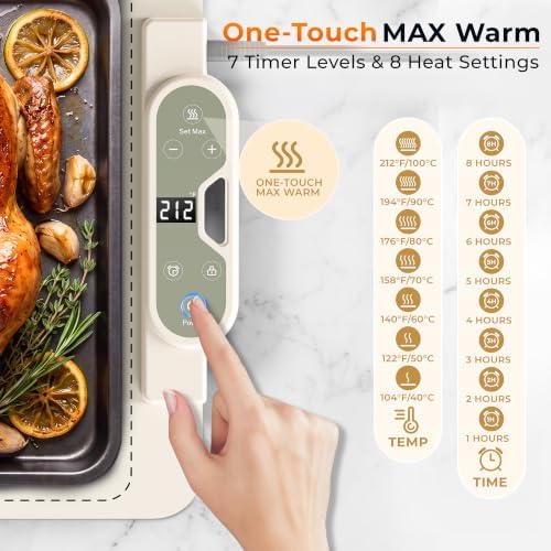 Warming Mat for Food, Extra Large 49"x15", 7 Heat Levels, 8 Hour Timer, alternate view 4