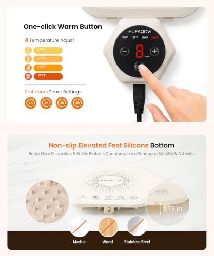 Warming Mat for Food, Fast Heat, 4 Temperature Set, 4-Hour Timer, alternate view 3