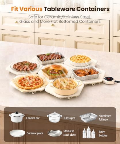 Warming Mat for Food, Fast Heat, 4 Temperature Set, 4-Hour Timer, alternate view 6