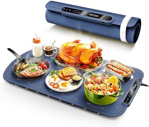 Warming Mat for Food, Food Warmer Mat for Countertop, Electric Warming Tray with 7 Temp Levels & Auto Shut-Off