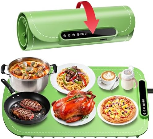 Warming Mat for Food, Upgraded Fast-Heating Electric Warming Tray with 7 Temp Levels & 8 Timers, Buffet Raised