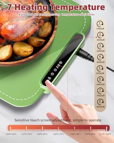 Warming Mat for Food, Upgraded Fast-Heating Electric Warming Tray with 7 Temp Levels & 8 Timers, Buffet Raised, alternate