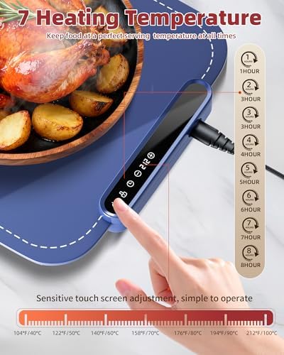 Warming Mat for Food, Upgraded Fast-Heating Electric Warming Tray with 7 Temp Levels & 8 Timers, Buffet Raised, alternate