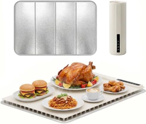 Warming Mat for Food with Heat Resistant Pad, 6 Temp & 4-Hour Timer, Beige in Beige