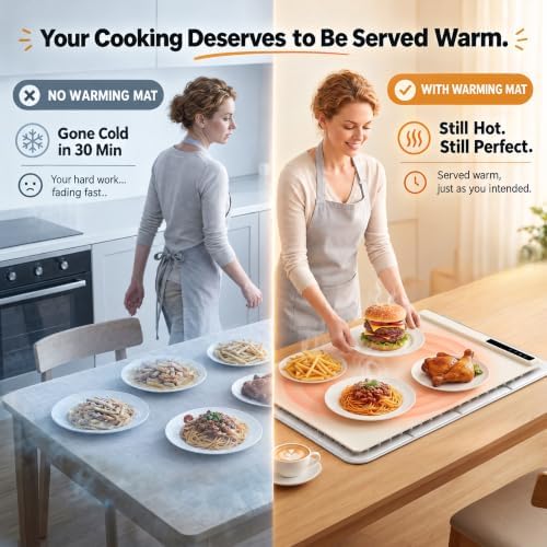 Warming Mat for Food with Heat Resistant Pad, 6 Temp & 4-Hour Timer, Beige in Beige, alternate view 2