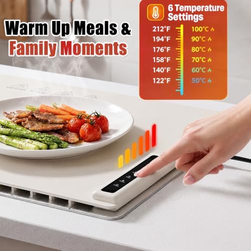 Warming Mat for Food with Heat Resistant Pad, 6 Temp & 4-Hour Timer, Beige in Beige, alternate view 4
