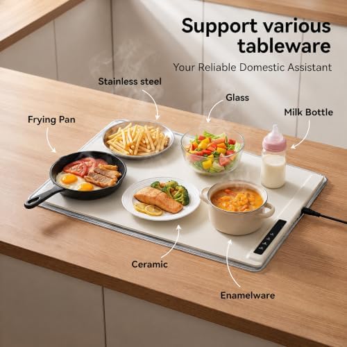Warming Mat for Food with Heat Resistant Pad, 6 Temp & 4-Hour Timer, Beige in Beige, alternate view 6