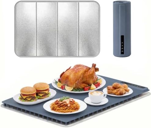 Warming Mat for Food with Heat Resistant Pad, 6 Temp & 4-Hour Timer, Blue in Blue