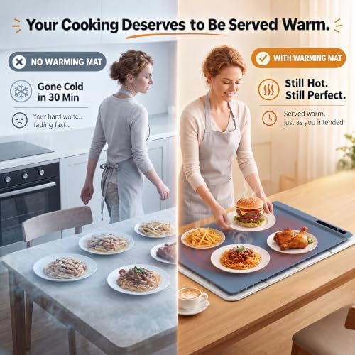 Warming Mat for Food with Heat Resistant Pad, 6 Temp & 4-Hour Timer, Blue in Blue, alternate view 2