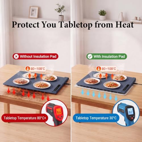 Warming Mat for Food with Heat Resistant Pad, 6 Temp & 4-Hour Timer, Blue in Blue, alternate view 3