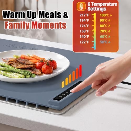 Warming Mat for Food with Heat Resistant Pad, 6 Temp & 4-Hour Timer, Blue in Blue, alternate view 4