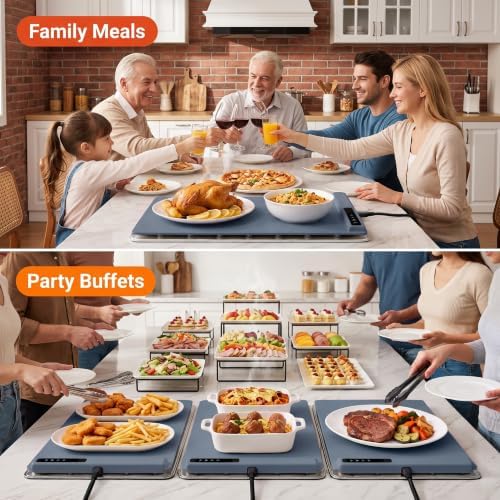 Warming Mat for Food with Heat Resistant Pad, 6 Temp & 4-Hour Timer, Blue in Blue, alternate view 5