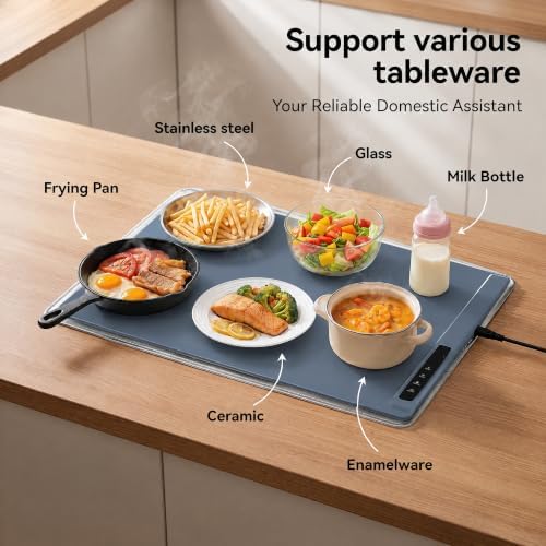 Warming Mat for Food with Heat Resistant Pad, 6 Temp & 4-Hour Timer, Blue in Blue, alternate view 6