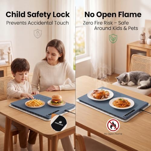 Warming Mat for Food with Heat Resistant Pad, 6 Temp & 4-Hour Timer, Blue in Blue, alternate view 7