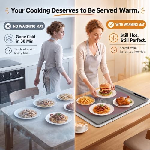 Warming Mat for Food with Heat Resistant Pad, 6 Temp & 4-Hour Timer, Gray in Gray, alternate view 2