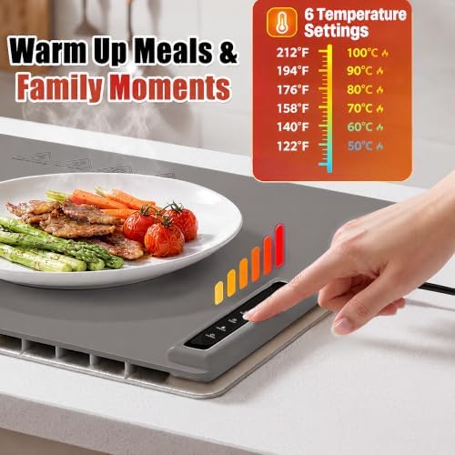 Warming Mat for Food with Heat Resistant Pad, 6 Temp & 4-Hour Timer, Gray in Gray, alternate view 4