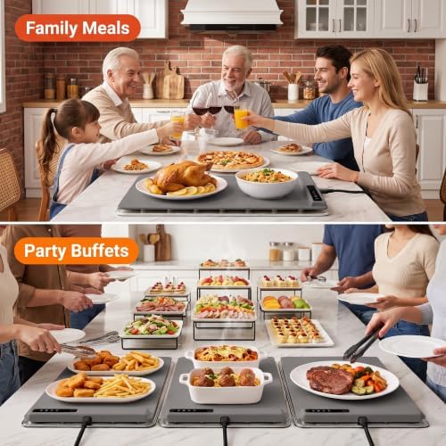 Warming Mat for Food with Heat Resistant Pad, 6 Temp & 4-Hour Timer, Gray in Gray, alternate view 5