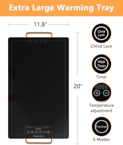 Warming Tray 20" x 12", Glass Top Food Warmer with Hand, alternate view 3
