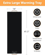 Warming Tray XXL 40" x 14", Glass Top Food Warmer with Hand, alternate view 2