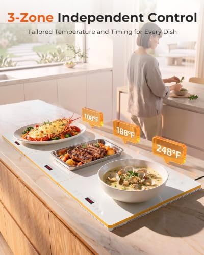 Warming Trays For Buffets Party,3-in-1 36"×16"Independent Temp Control Food Warmers For Parties Buffet,8 Precise, alternate