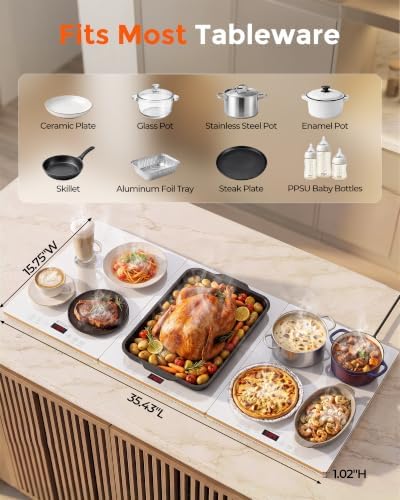Warming Trays For Buffets Party,3-in-1 36"×16"Independent Temp Control Food Warmers For Parties Buffet,8 Precise, alternate