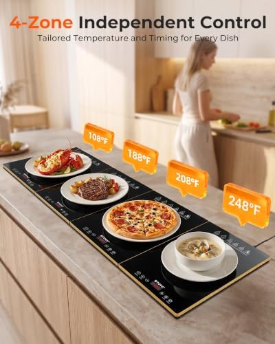 Warming Trays For Buffets Party,4-In-1 47"×16"Independent Temp Control Food Warmers For Parties Buffet,8 Precise, alternate