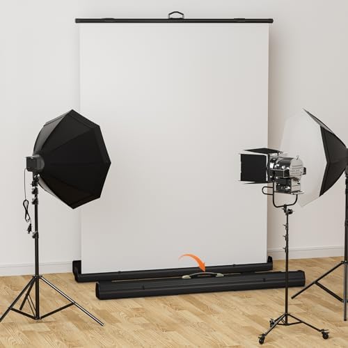 WASJOYE 62.6x83in Retractable White Backdrop, Pneumatic Scissor Frame, alternate view 5
