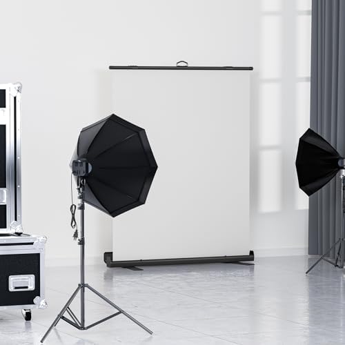 WASJOYE 62.6x83in Retractable White Backdrop, Pneumatic Scissor Frame, alternate view 7