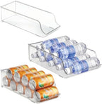Water Bottle Organizer and Soda Can Dispenser for Refrigerator or Pantry - Set of 3 - Clear in Clear