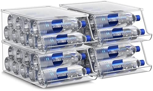 Water Bottle Organizer for Refrigerator & Pantry, Stackable (4 Pack)