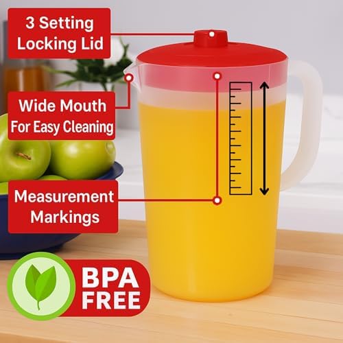 Water Pitcher with Lid 1 Gallon Pitcher BPA Free & Phthalate Free - Red in Red, alternate view 4