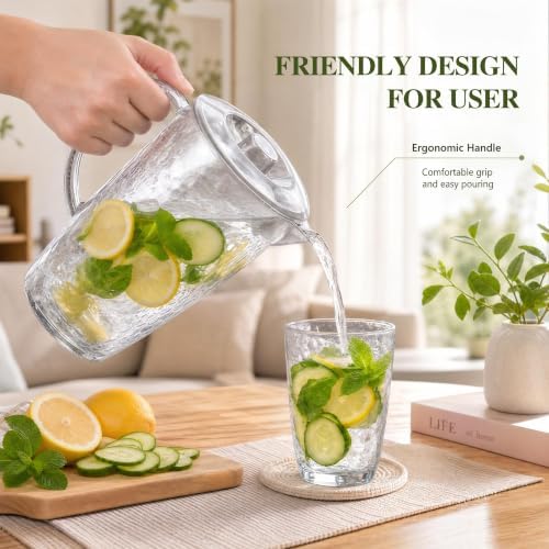 Water Pitcher with Lid, Plastic Pitcher Set with Cups, Water Jug for Drinks in Aqua Blue, alternate view 2