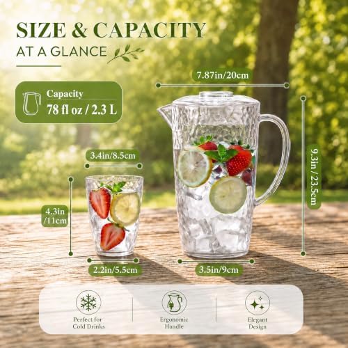 Water Pitcher with Lid, Plastic Pitcher Set with Cups, Water Jug for Drinks in Aqua Blue, alternate view 5