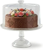 Watercrest Glass Cake Stand with Dome, 10.2 Inch Clear Footed Pedestal Cake Stand with Glass Lid Cover, Handmade