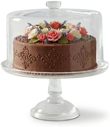 Watercrest Glass Cake Stand with Dome, 10.2 Inch Clear Footed Pedestal Cake Stand with Glass Lid Cover, Handmade