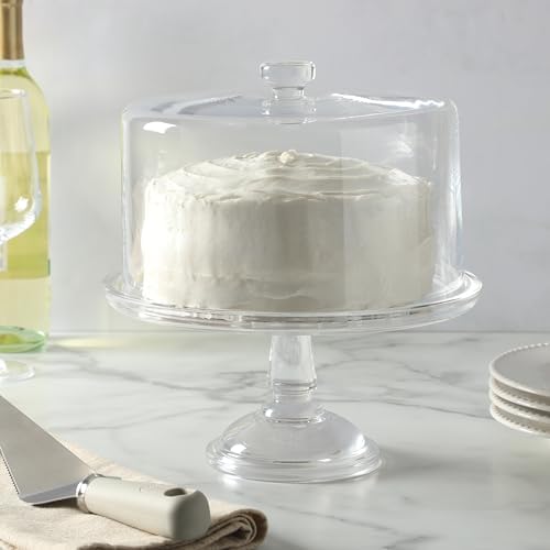 Watercrest Glass Cake Stand with Dome, 10.2 Inch Clear Footed Pedestal Cake Stand with Glass Lid Cover, Handmade, alternate