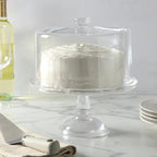 Watercrest Glass Cake Stand with Dome, 10.2 Inch Clear Footed Pedestal Cake Stand with Glass Lid Cover, Handmade, alternate