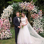 Wedding Arch 7.2FT Round Backdrop Stand Gold Circle Balloon Arch, alternate view 2