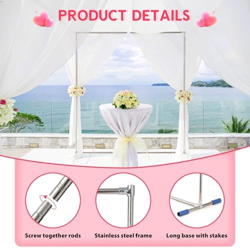 Wedding Arch,7 x 5 FT Metal Arch Backdrop Stand with Support Feet Base, Square Arched Frame for Birthday Party, alternate