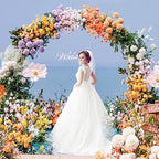 Wedding Arch 8.5FT Round Backdrop Stand Gold Circle Balloon Arch, alternate view 2