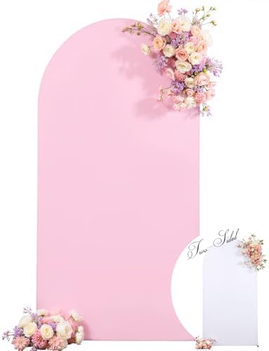 Wedding Arch Backdrop Cover, 5FT White Pink Arch Cover Stretchy Backdrops, Double-Sided Arch Stand Covers for