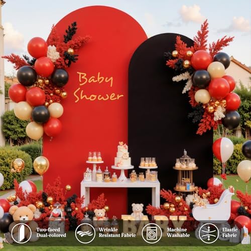 Wedding Arch Backdrop Cover, 6.6FT Black Red Arch Cover Stretchy Backdrops, Double-Sided Arch Stand Covers for, alternate
