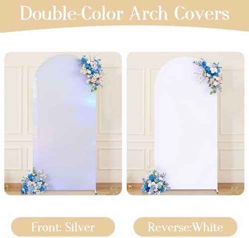 Wedding Arch Backdrop Cover, 6.6FT Silver White Arch Cover Stretchy Backdrops, Double-Sided Arch Stand Covers, alternate view