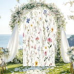 Wedding Arch Backdrop Cover 6.6FT Watercolor Floral Seamless Fabric Hand Greenery Wildflowers Herbs Spandex, alternate view 4