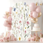 Wedding Arch Backdrop Cover 6.6FT Watercolor Floral Seamless Fabric Hand Greenery Wildflowers Herbs Spandex, alternate view 6
