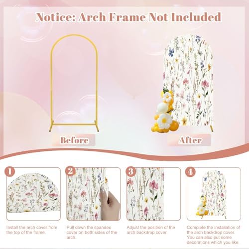 Wedding Arch Backdrop Cover 6.6FT Watercolor Floral Seamless Fabric Hand Greenery Wildflowers Herbs Spandex, alternate view 7